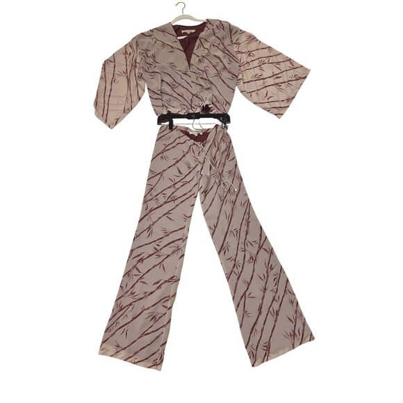 Ramona LaRue By Arianne XS Bamboo Print Kimono Sleeve Set Flowy Wide Leg - Picture 2 of 8
